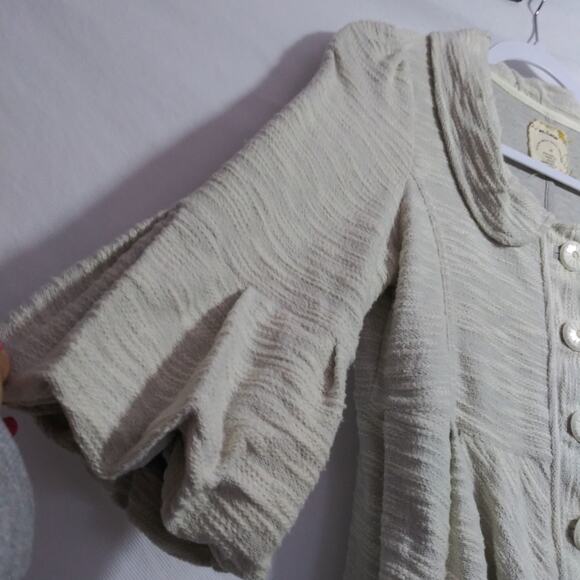 Anthropologie Alihop Gray Knit Peplum 3/4 Sleeve Button Up Jacket Size M - Picture 4 of 8